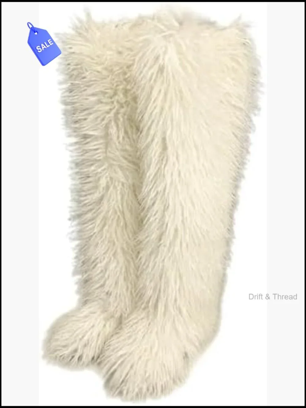 Thigh High Faux Fur Boots, Over the Knee Fluffy Flat Boots for Women